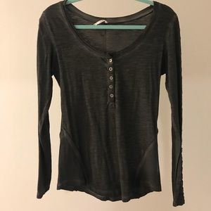 Free people gray Henley, lace sleeves detail.